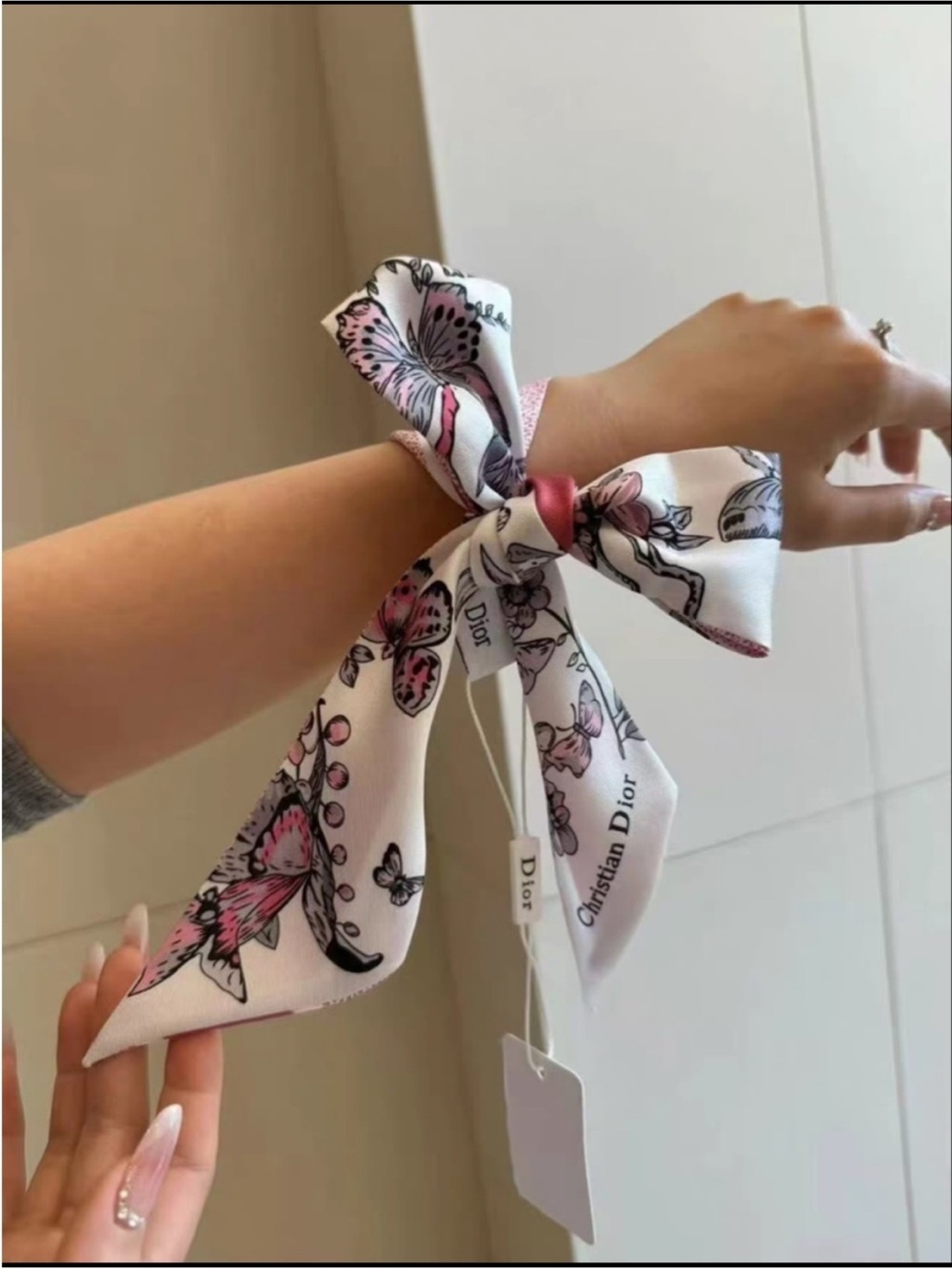 Dior beauty gift pink silk scarf